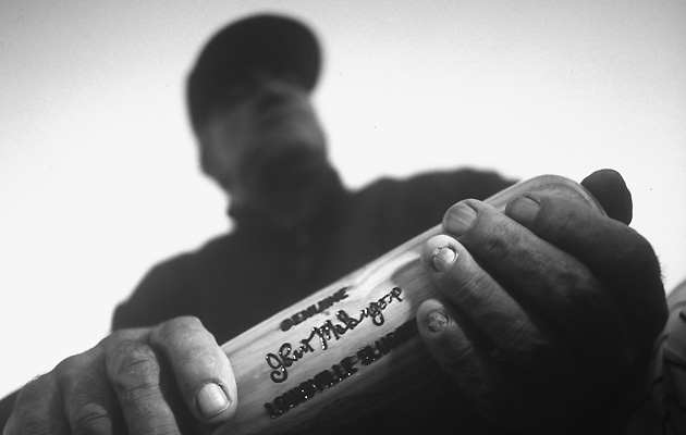 Malagone's misspelling of his own name survives on a 1955 Louisville Slugger that anticipated his rise to the Yankees.